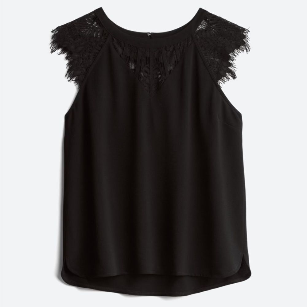 41 Hawthorn Jarred Lace Detail Cap-Sleeve Blouse in Black size LP